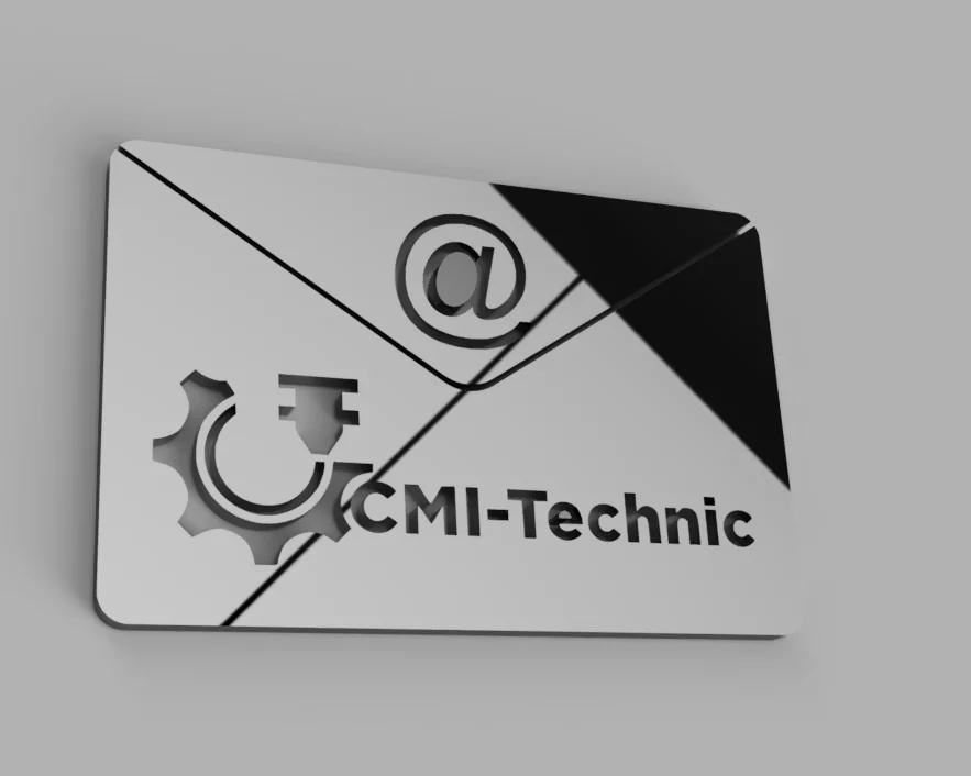 Plaque en forme d'enveloppe au logo CMI-Technic, imprimée en 3D
