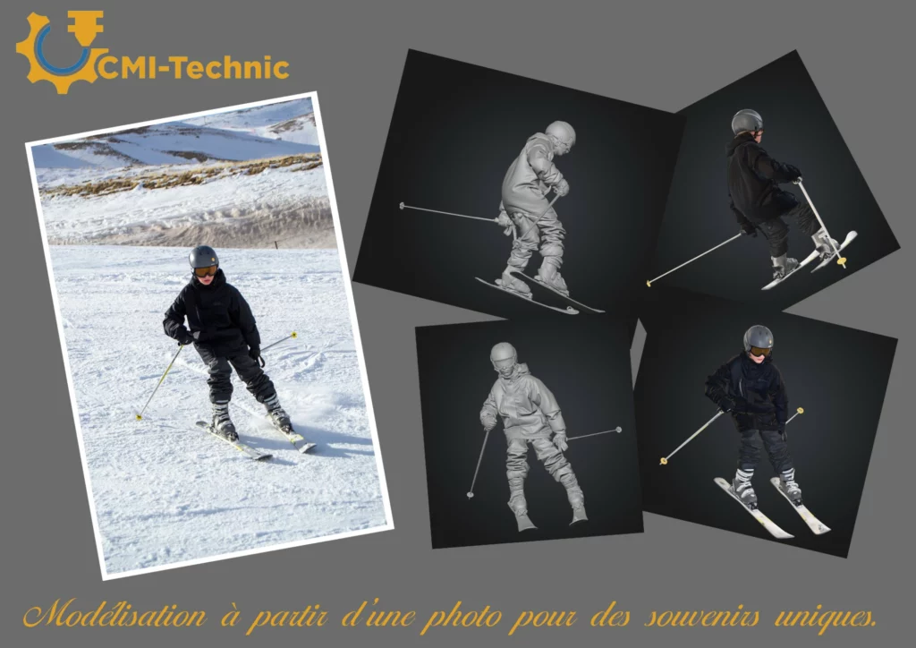 Figurine d'un skieur modélisée en 3D à partir d'une photo