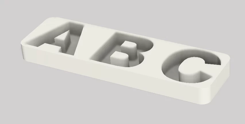 Moule de lettres A, B et C modélisé en CAO